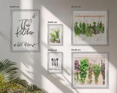 Set de 5 cuadros para salón con diseño de inspiraciones rústicas a base de hierbas