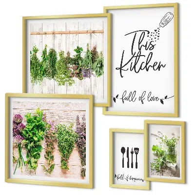 Set de 5 cuadros para salón con diseño de inspiraciones rústicas a base de hierbas