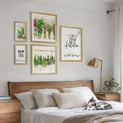 Set de 5 cuadros para salón con diseño de inspiraciones rústicas a base de hierbas