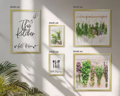 Set de 5 cuadros para salón con diseño de inspiraciones rústicas a base de hierbas