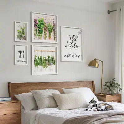 Set de 5 cuadros para salón con diseño de inspiraciones rústicas a base de hierbas