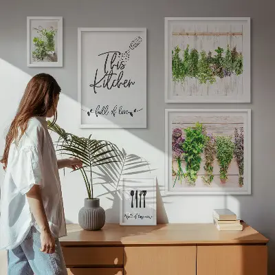 Set de 5 cuadros para salón con diseño de inspiraciones rústicas a base de hierbas