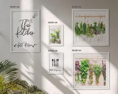 Set de 5 cuadros para salón con diseño de inspiraciones rústicas a base de hierbas