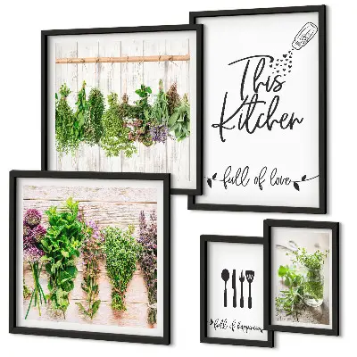 Set de 5 cuadros para salón con diseño de inspiraciones rústicas a base de hierbas