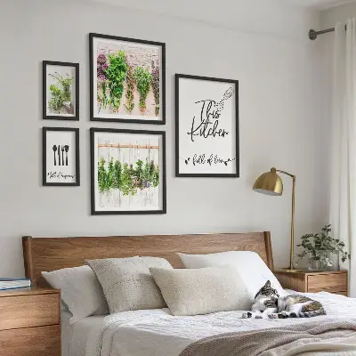 Set de 5 cuadros para salón con diseño de inspiraciones rústicas a base de hierbas
