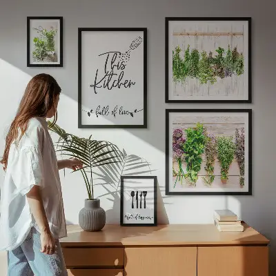 Set de 5 cuadros para salón con diseño de inspiraciones rústicas a base de hierbas