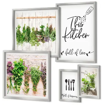 Set de 5 cuadros para salón con diseño de inspiraciones rústicas a base de hierbas