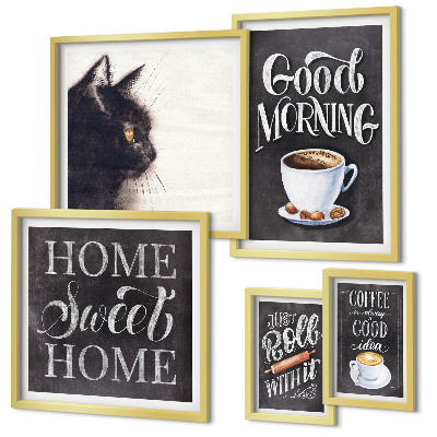 Pared galería de arte Eslóganes positivos sobre gatos y café