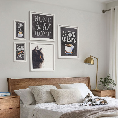 Pared galería de arte Eslóganes positivos sobre gatos y café
