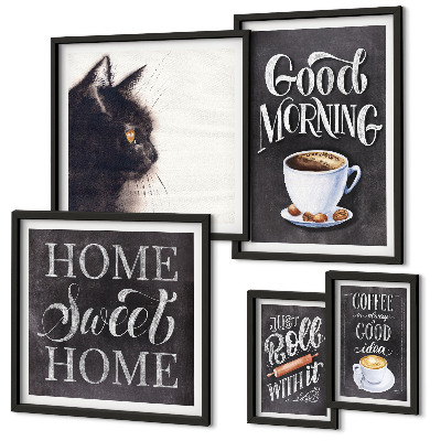 Pared galería de arte Eslóganes positivos sobre gatos y café