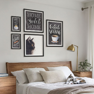 Pared galería de arte Eslóganes positivos sobre gatos y café