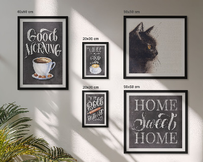 Pared galería de arte Eslóganes positivos sobre gatos y café