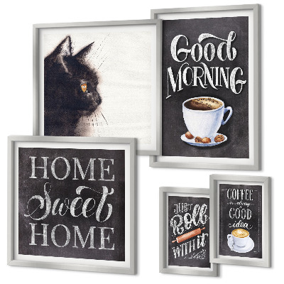 Pared galería de arte Eslóganes positivos sobre gatos y café