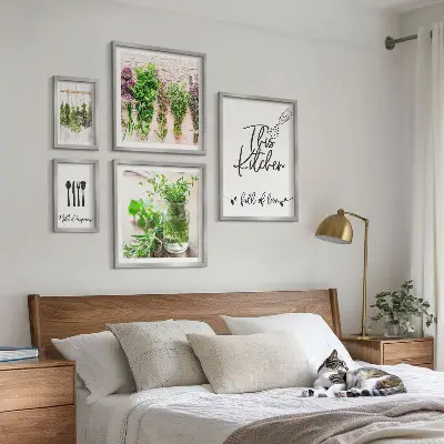 Conjunto de cuadros decorativos con diseño de hierbas aromáticas para cocina