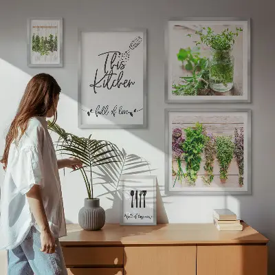 Conjunto de cuadros decorativos con diseño de hierbas aromáticas para cocina