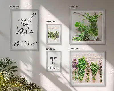 Conjunto de cuadros decorativos con diseño de hierbas aromáticas para cocina