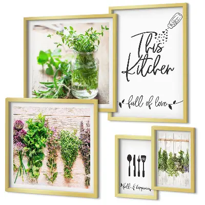 Conjunto de cuadros decorativos con diseño de hierbas aromáticas para cocina