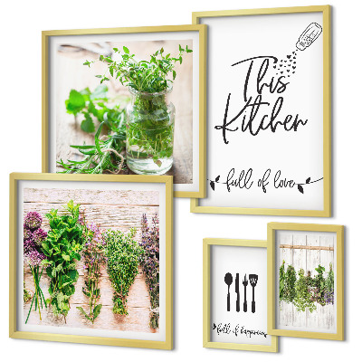 Conjunto de cuadros decorativos Hierbas de cocina y cocina