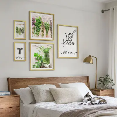 Conjunto de cuadros decorativos con diseño de hierbas aromáticas para cocina