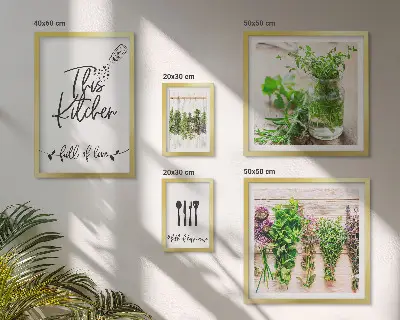 Conjunto de cuadros decorativos con diseño de hierbas aromáticas para cocina