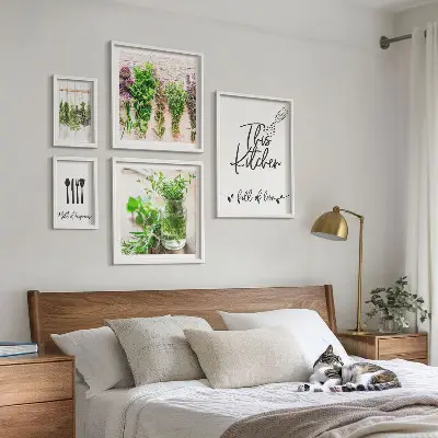 Conjunto de cuadros decorativos con diseño de hierbas aromáticas para cocina