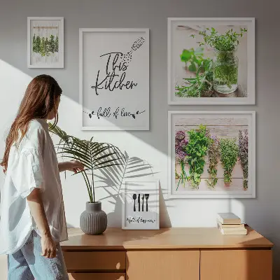 Conjunto de cuadros decorativos con diseño de hierbas aromáticas para cocina