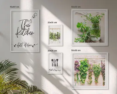 Conjunto de cuadros decorativos con diseño de hierbas aromáticas para cocina