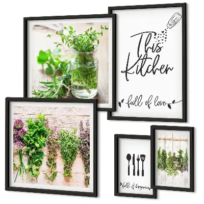 Conjunto de cuadros decorativos con diseño de hierbas aromáticas para cocina