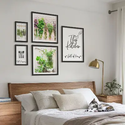 Conjunto de cuadros decorativos con diseño de hierbas aromáticas para cocina