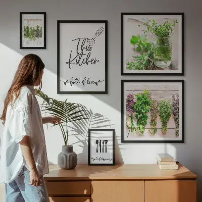Conjunto de cuadros decorativos con diseño de hierbas aromáticas para cocina