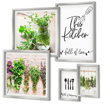 Conjunto de cuadros decorativos con diseño de hierbas aromáticas para cocina