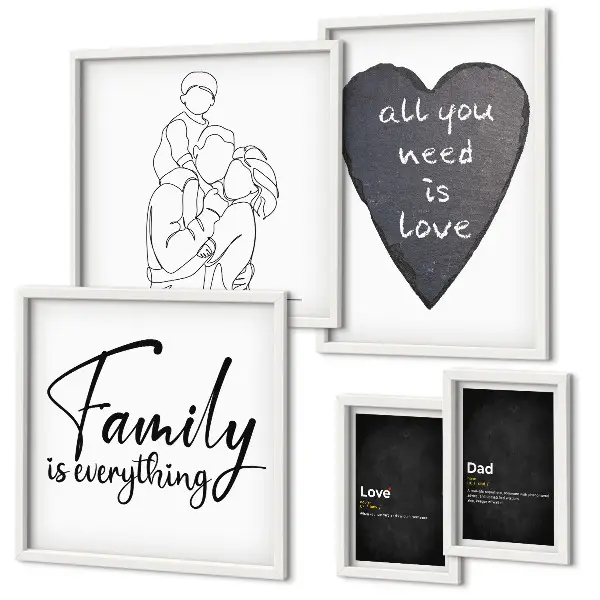 Set de 5 cuadros para salón con motivos de valores familiares, amor y cercanía
