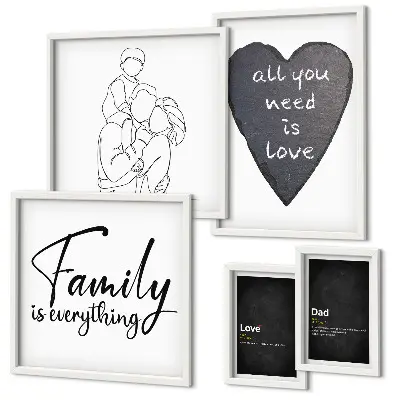 Set de 5 cuadros para salón con motivos de valores familiares, amor y cercanía