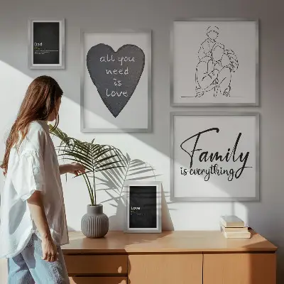 Set de 5 cuadros para salón con motivos de valores familiares, amor y cercanía