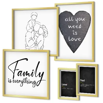 Set de 5 cuadros para salón con motivos de valores familiares, amor y cercanía