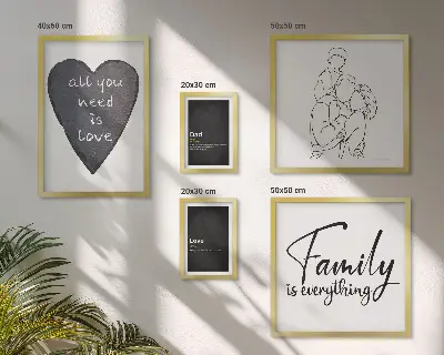 Set de 5 cuadros para salón con motivos de valores familiares, amor y cercanía