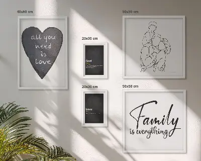 Set de 5 cuadros para salón con motivos de valores familiares, amor y cercanía