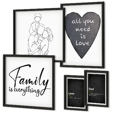 Set de 5 cuadros para salón con motivos de valores familiares, amor y cercanía