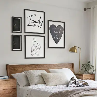Set de 5 cuadros para salón con motivos de valores familiares, amor y cercanía