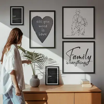 Set de 5 cuadros para salón con motivos de valores familiares, amor y cercanía