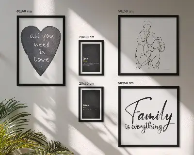 Set de 5 cuadros para salón con motivos de valores familiares, amor y cercanía