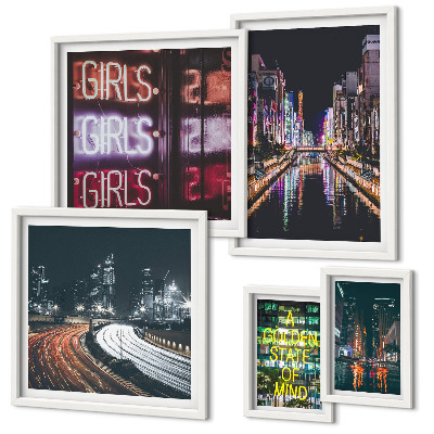 Pared galería de arte Ciudad moderna de noche con luces de neón.