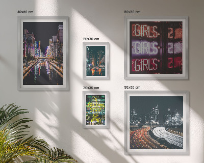 Pared galería de arte Ciudad moderna de noche con luces de neón.