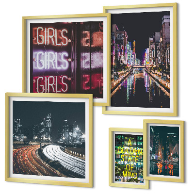Pared galería de arte Ciudad moderna de noche con luces de neón.