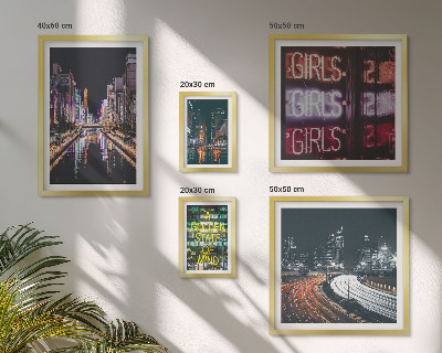 Pared galería de arte Ciudad moderna de noche con luces de neón.