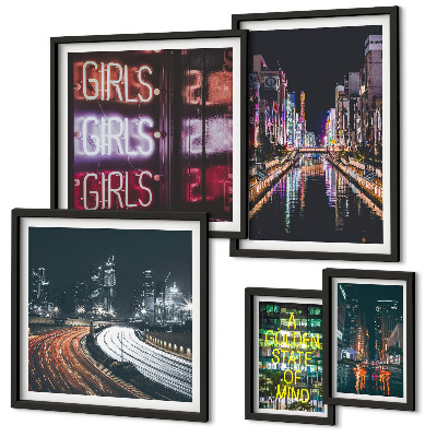 Pared galería de arte Ciudad moderna de noche con luces de neón.