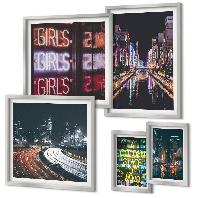 Pared galería de arte Ciudad moderna de noche con luces de neón.