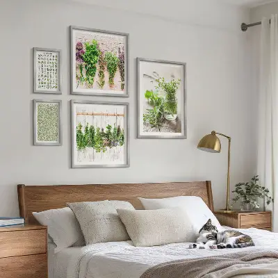 Set de 5 cuadros decorativos para salón diseño con motivos de hierbas aromáticas