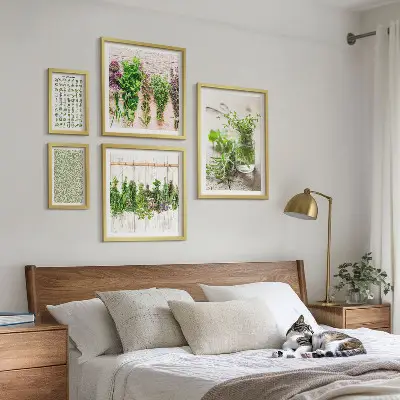 Set de 5 cuadros decorativos para salón diseño con motivos de hierbas aromáticas