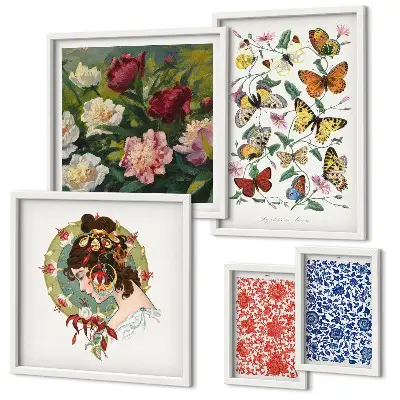 Conjunto de cuadros decorativos con motivos de flores, mariposas y estilo vintage